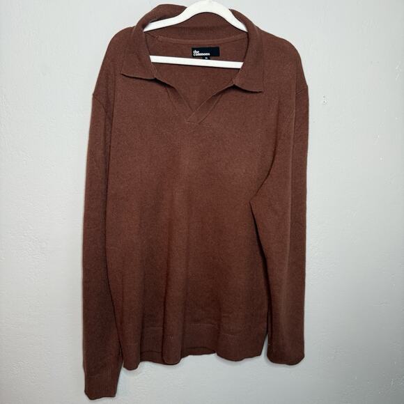 The Commons 100% Cashmere Sweater Polo Johnny Collar Brown Size XL - Picture 2 of 8